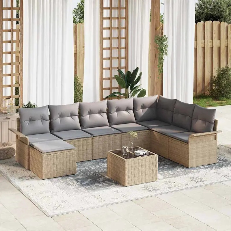 Conjunto de sofá de jardín 9 pcs Beige ratán sintético