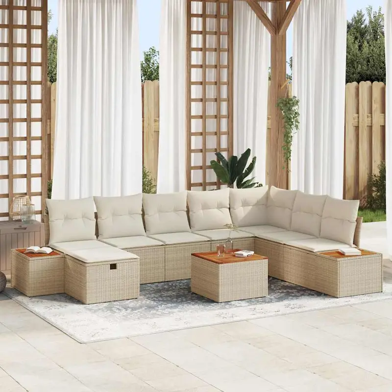 Conjunto de sofá de jardín 9 pcs Beige ratán sintético