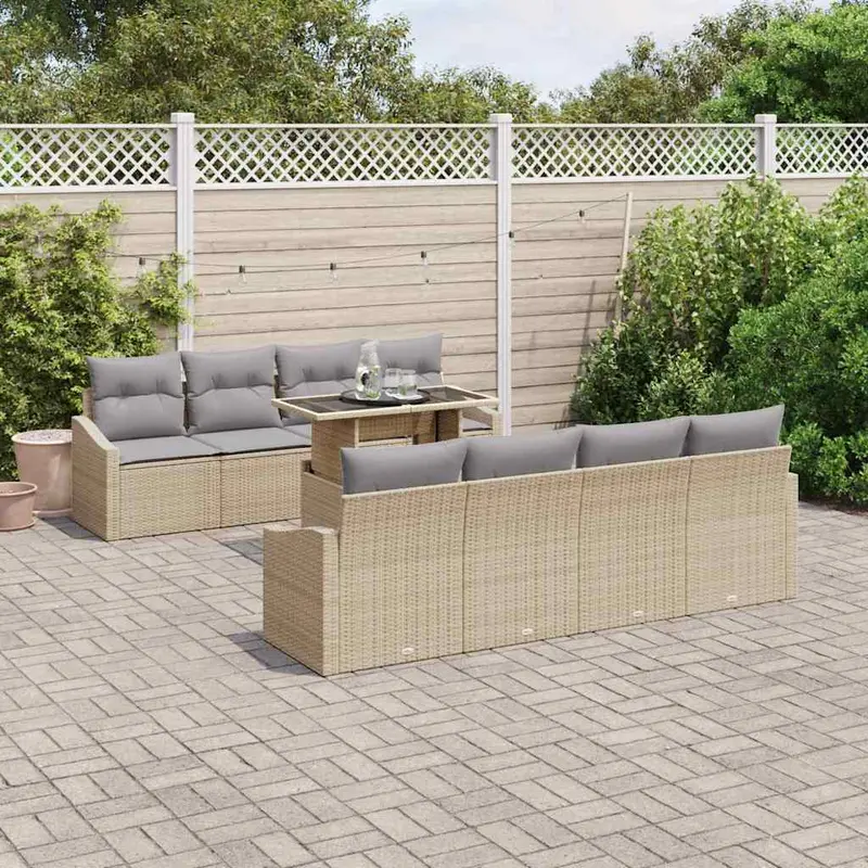 Conjunto de sofá de jardín 9 pcs Beige ratán sintético