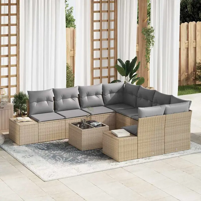 Conjunto de sofá de jardín 9 pcs Beige ratán sintético