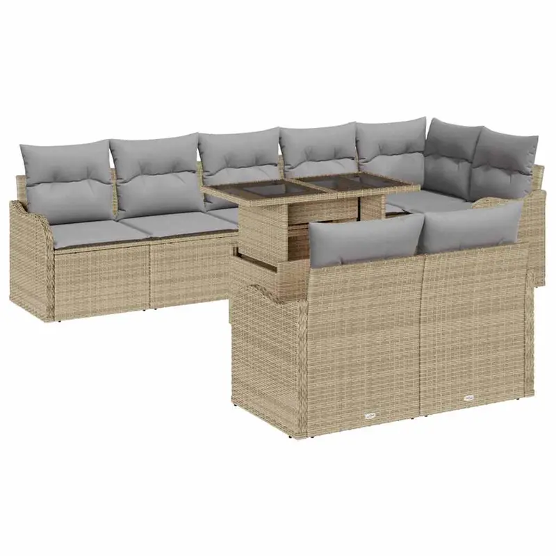 Conjunto de sofá de jardín 9 pcs Beige Rattan de Poliéster