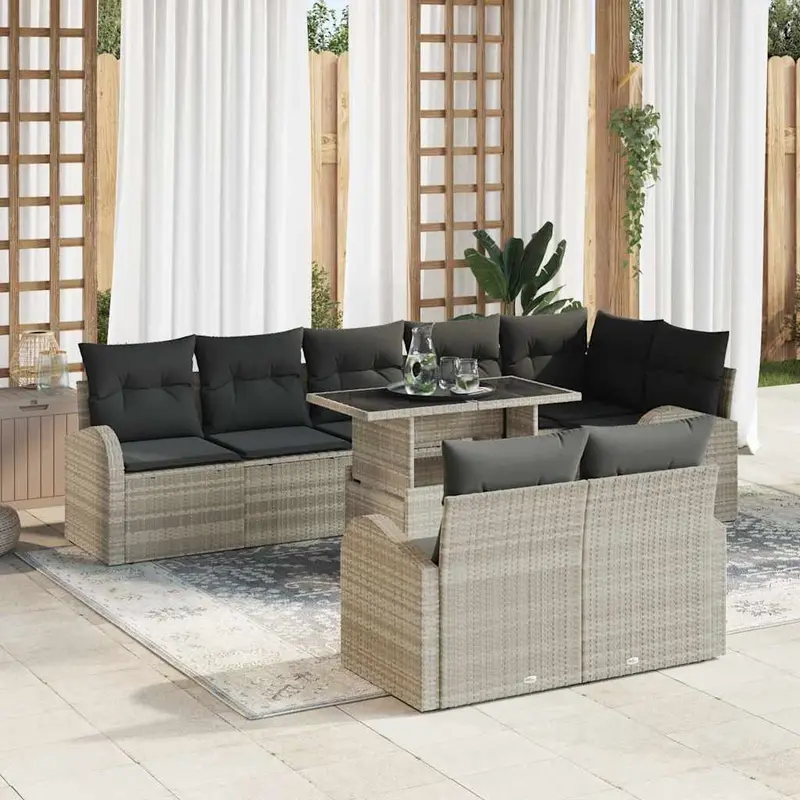 Conjunto de sofá de jardín 9 pcs Gris Claro Poliratán