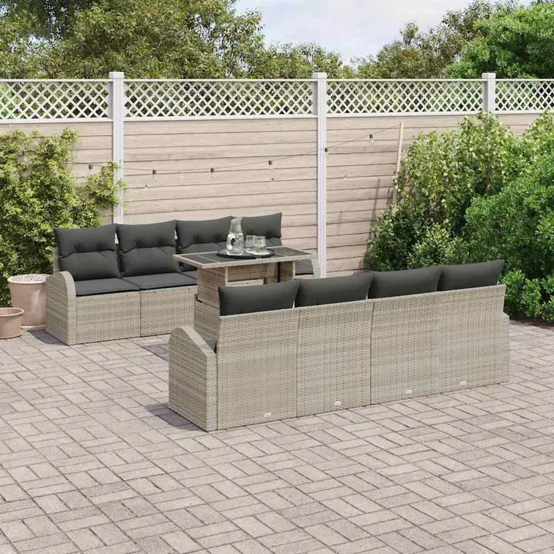 Conjunto de sofá de jardín 9 pcs Gris Claro ratán sintético