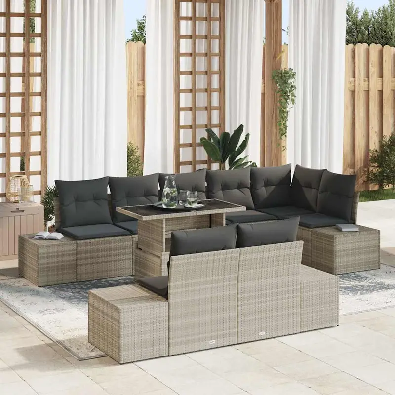 Conjunto de sofá de jardín 9 pcs Gris Claro ratán sintético