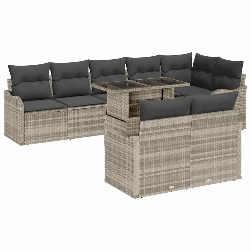 Conjunto de sofá de jardín 9 pcs Gris Claro Rattan de Poliéster