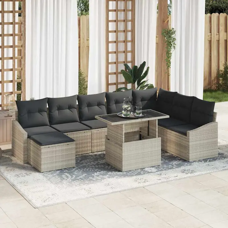 Conjunto de sofá de jardín 9 pcs Gris Claro y Gris Oscuro