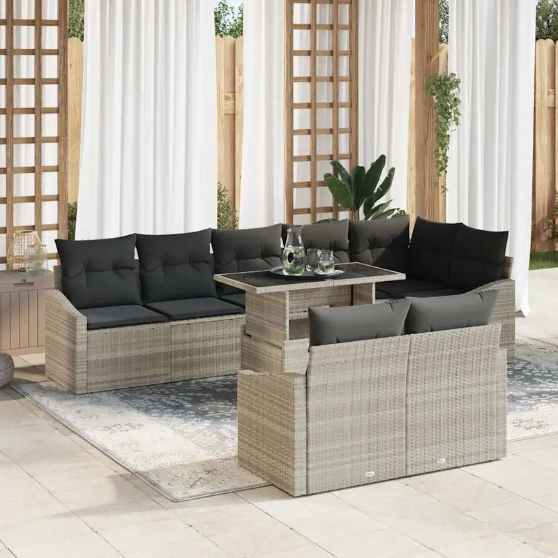 Conjunto de sofá de jardín 9 pcs Gris Claro y Gris Oscuro
