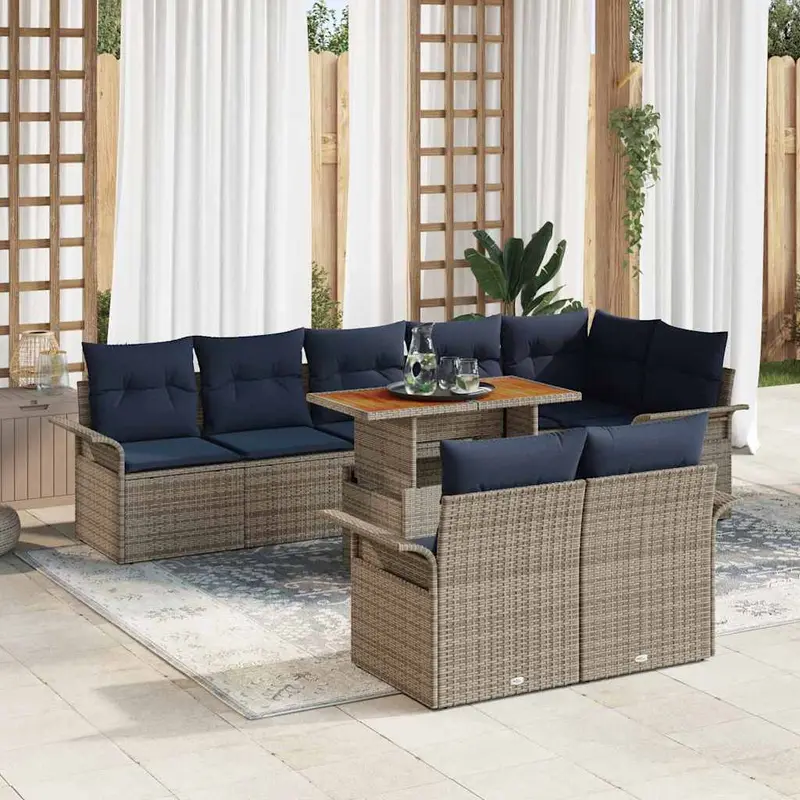 Conjunto de sofá de jardín 9 pcs Gris Poliratán