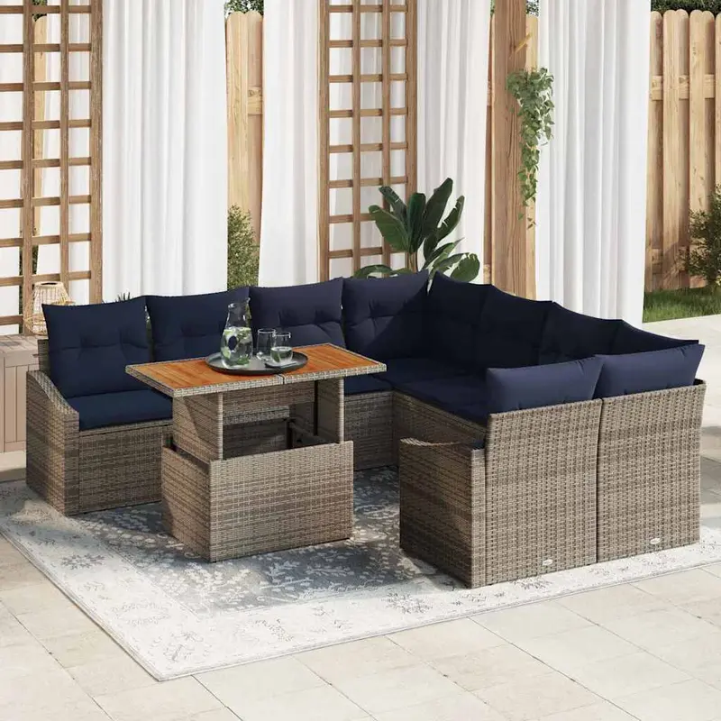 Conjunto de sofá de jardín 9 pcs Gris Poliratán