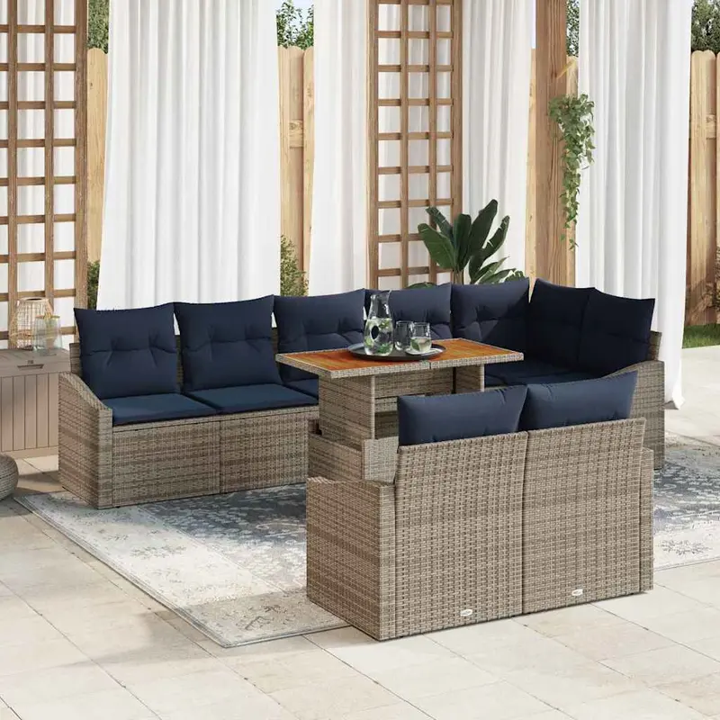 Conjunto de sofá de jardín 9 pcs Gris Poliratán