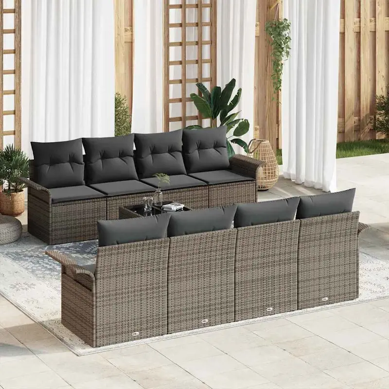 Conjunto de sofá de jardín 9 pcs Gris Poliratán
