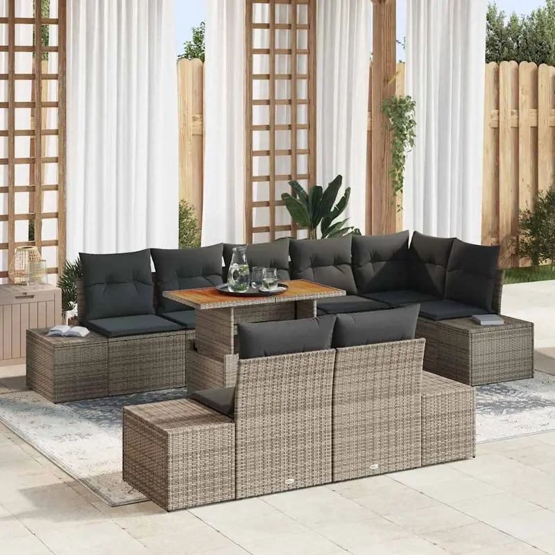 Conjunto de sofá de jardín 9 pcs Gris Poliratán