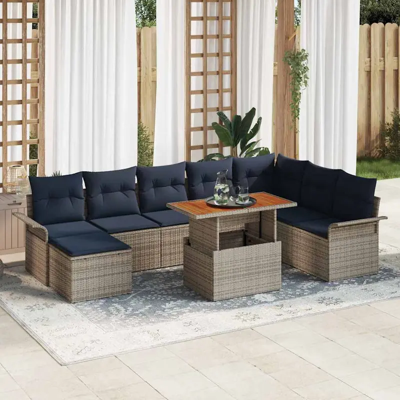 Conjunto de sofá de jardín 9 pcs Gris Poliratán