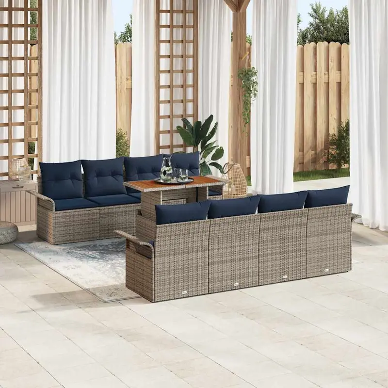 Conjunto de sofá de jardín 9 pcs Gris Poliratán