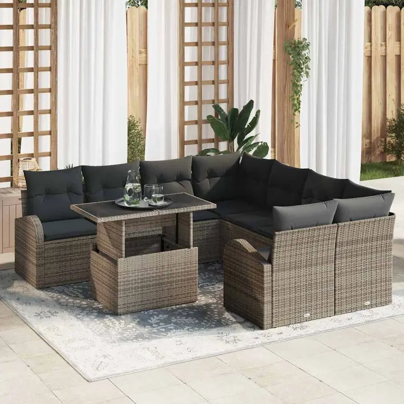 Conjunto de sofá de jardín 9 pcs Gris ratán sintético
