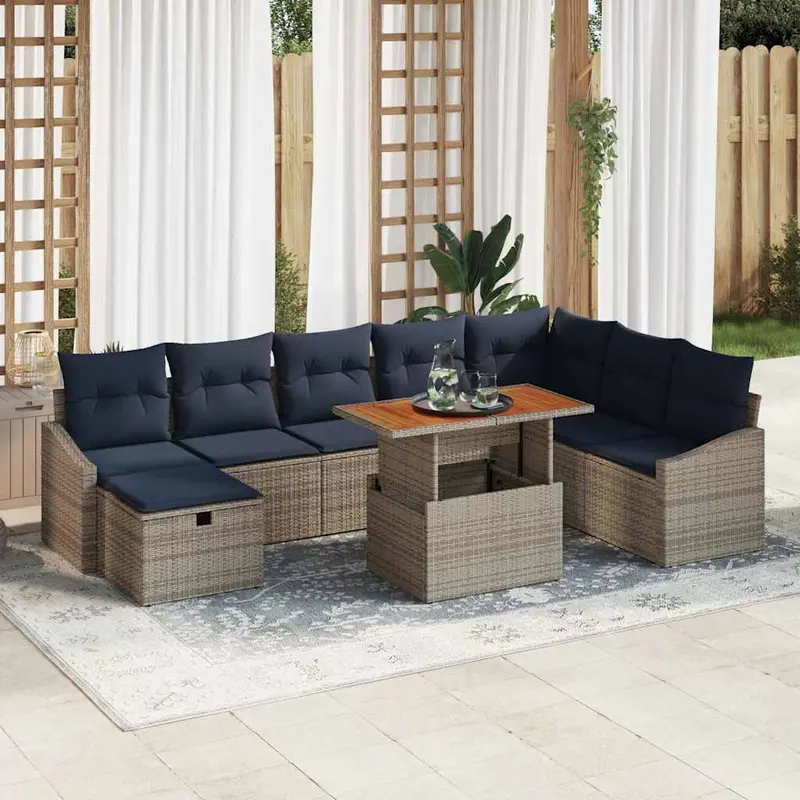 Conjunto de sofá de jardín 9 pcs Gris ratán sintético