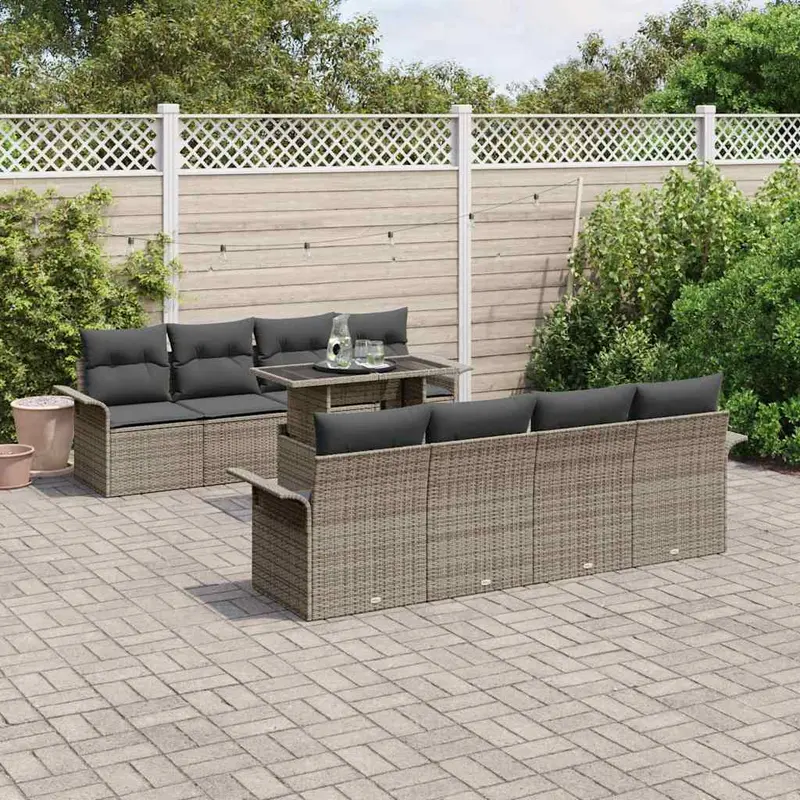 Conjunto de sofá de jardín 9 pcs Gris Rattan de Poliéster
