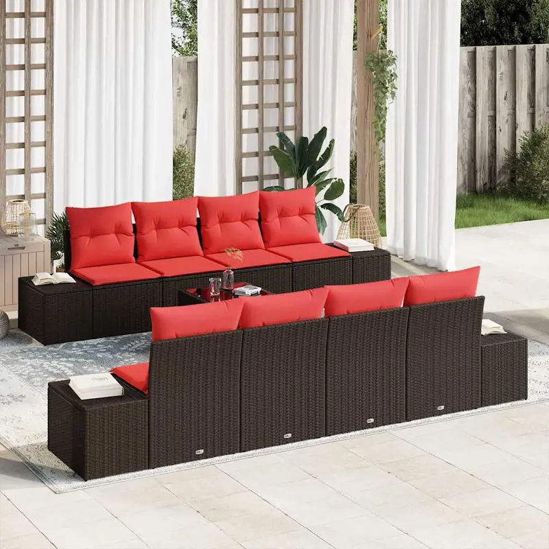 Conjunto de sofá de jardín 9 pcs Marrón ratán sintético