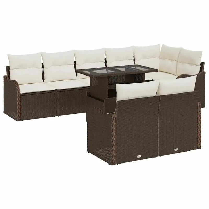 Conjunto de sofá de jardín 9 pcs Marrón Rattan de Poliéster