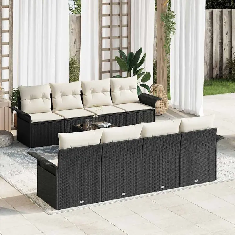 Conjunto de sofá de jardín 9 pcs Negro Poliratán