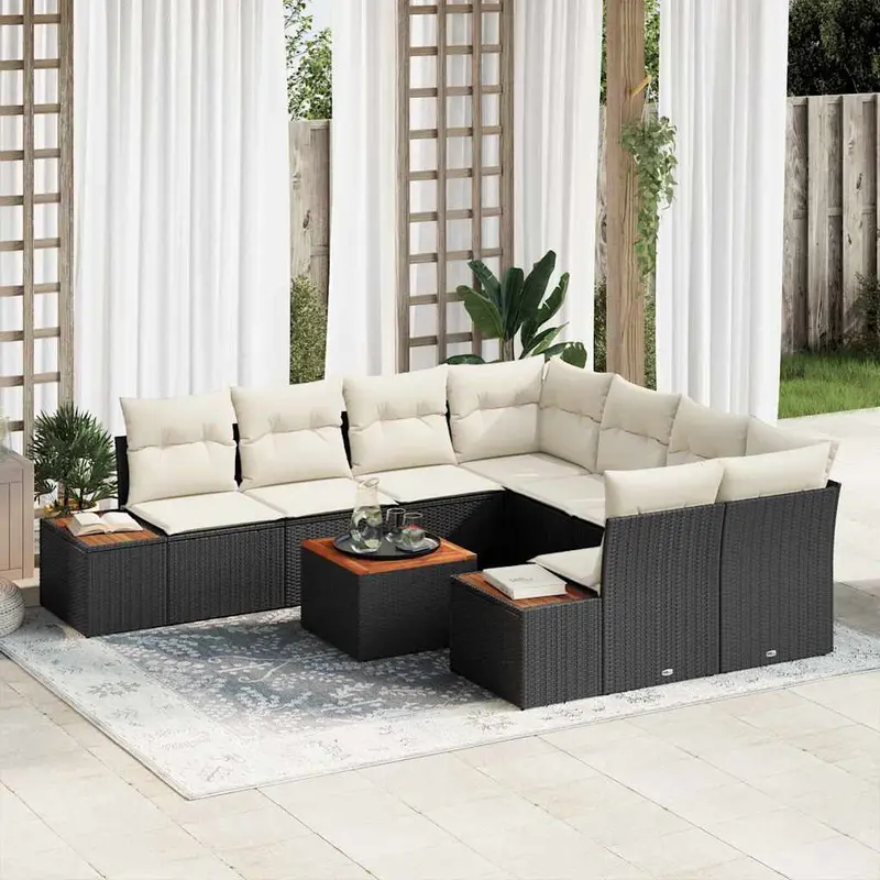 Conjunto de sofá de jardín 9 pcs Negro Poliratán
