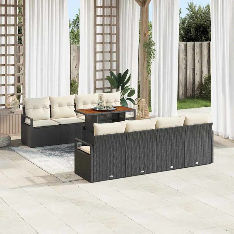 Conjunto de sofá de jardín 9 pcs Negro Poliratán