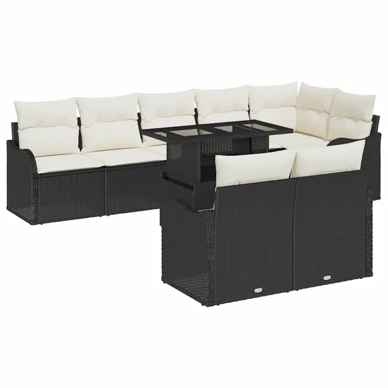Conjunto de sofá de jardín 9 pcs Negro Rattan de Poliéster