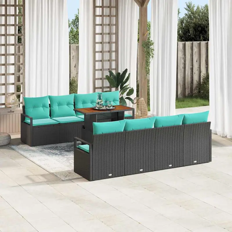 Conjunto de sofá de jardín 9 pcs Negro y Verde Azulado