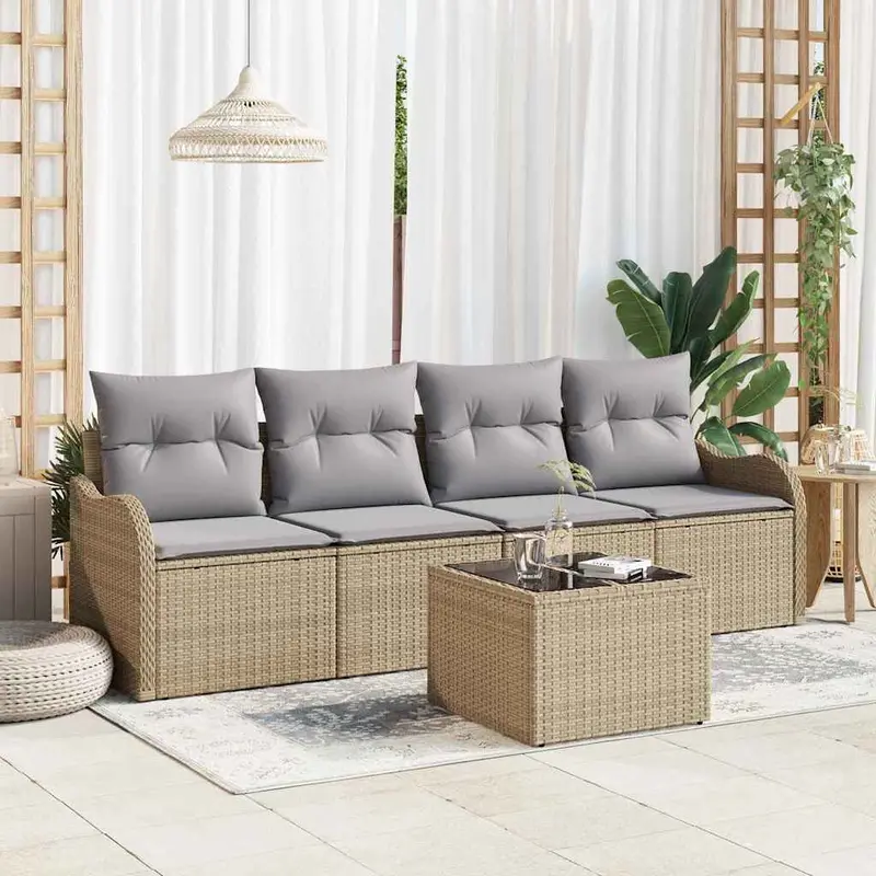 Conjunto de sofá de jardín Beige ratán sintético