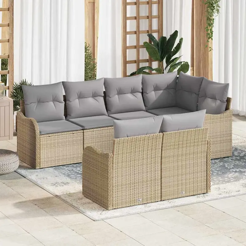 Conjunto de sofá de jardín Beige ratán sintético