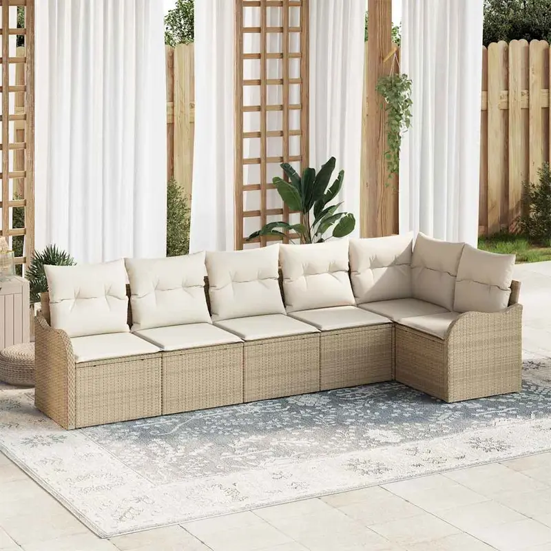 Conjunto de sofá de jardín Beige ratán sintético