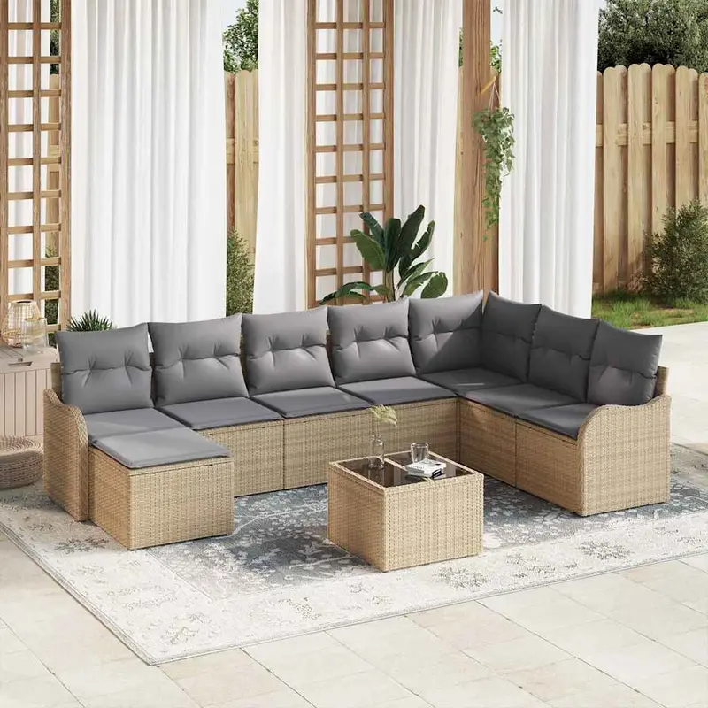 Conjunto de sofá de jardín Beige ratán sintético