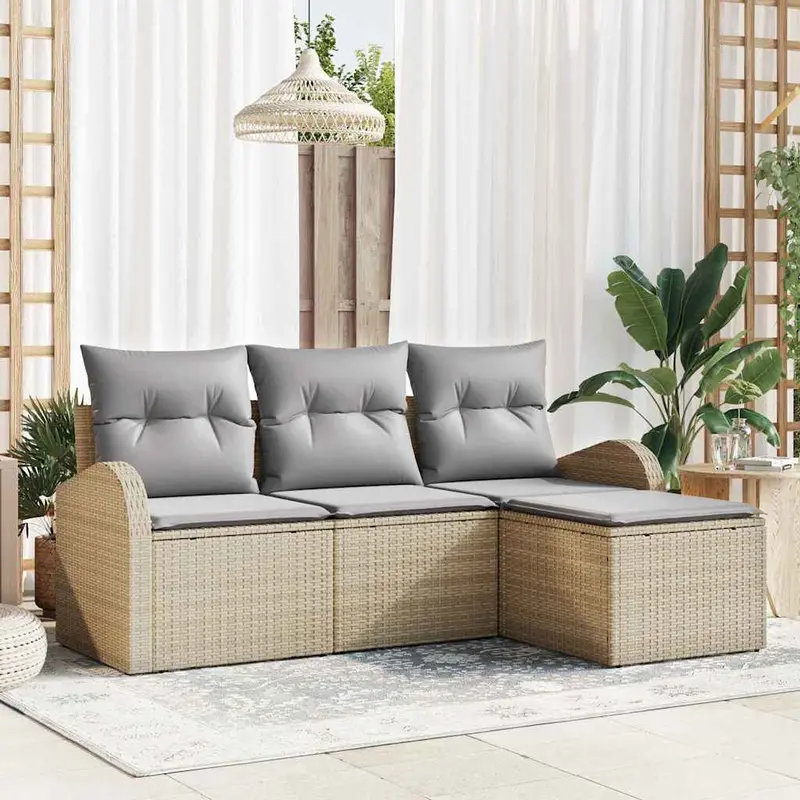 Conjunto de sofá de jardín Beige ratán sintético