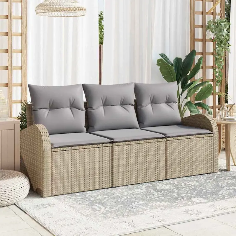 Conjunto de sofá de jardín Beige ratán sintético