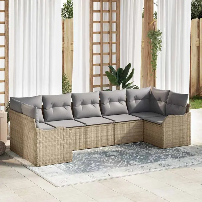 Conjunto de sofá de jardín Beige ratán sintético