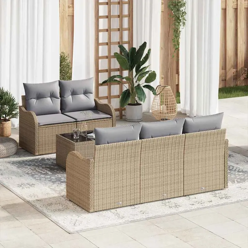 Conjunto de sofá de jardín Beige ratán sintético