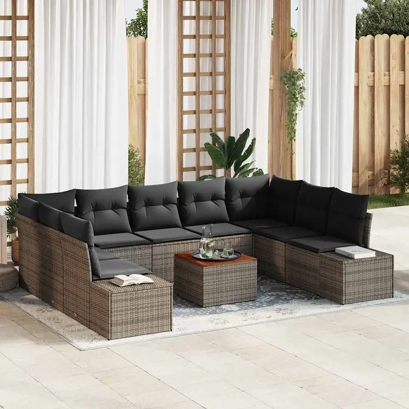 Conjunto de sofá de jardín con almacenamiento 10 pcs Gris