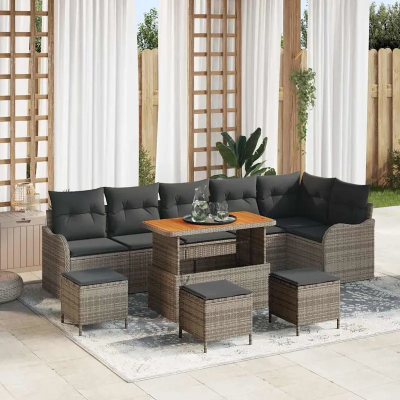 Conjunto de sofá de jardín con cojín 10 pcs Gris