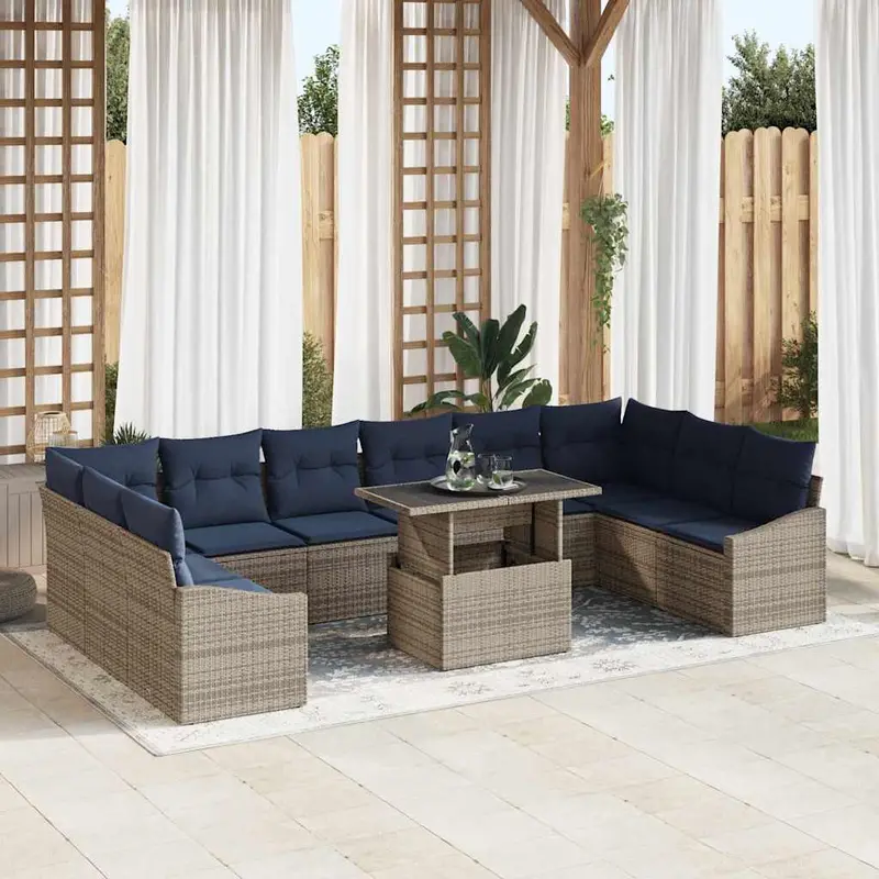 Conjunto de sofá de jardín con cojín 11 pcs Gris y marino