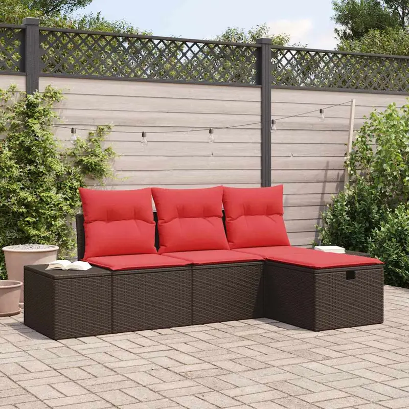 Conjunto de sofá de jardín con cojín 4 pcs ratán sintético