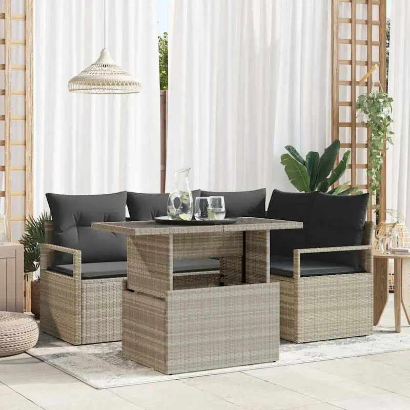 Conjunto de sofá de jardín con cojín 5 pcs Gris Claro Poliratán