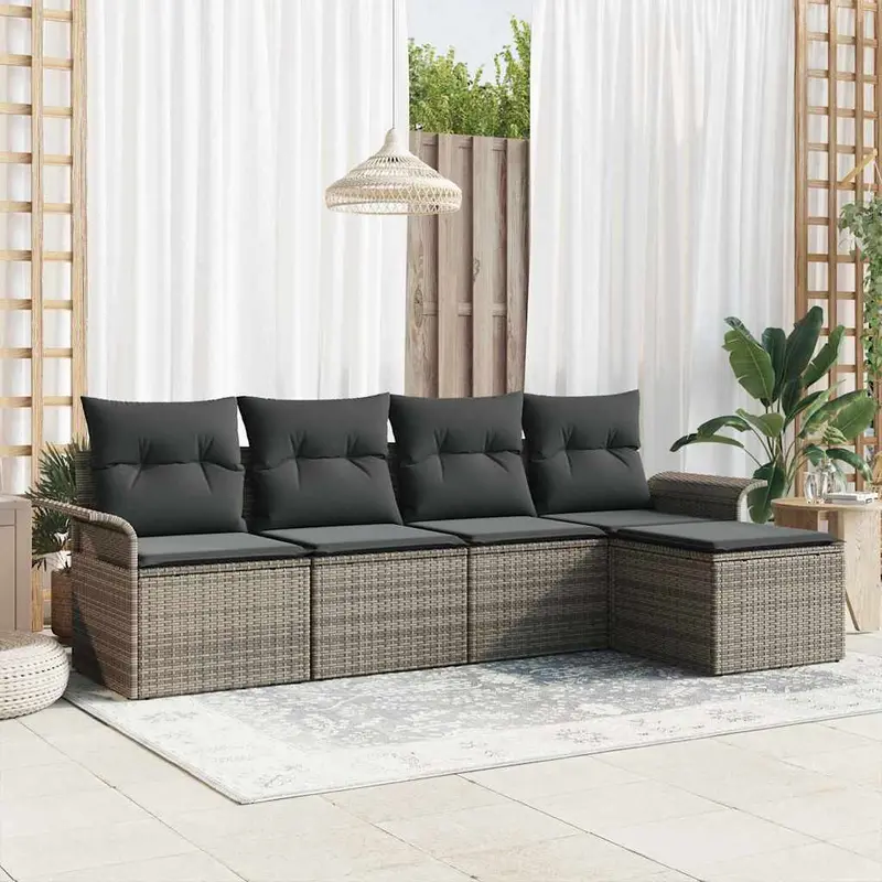 Conjunto de sofá de jardín con cojín 5 pcs Gris ratán sintético