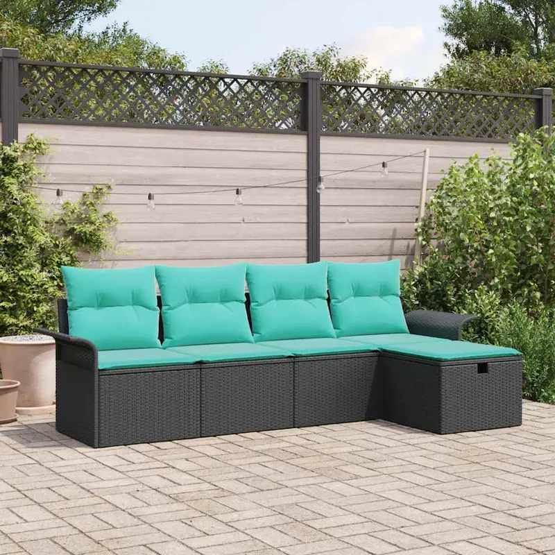 Conjunto de sofá de jardín con cojín 5 pcs Negro y Turquesa