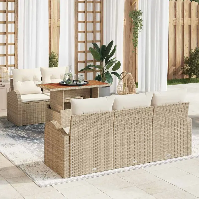 Conjunto de sofá de jardín con cojín 6 pcs beige y crema