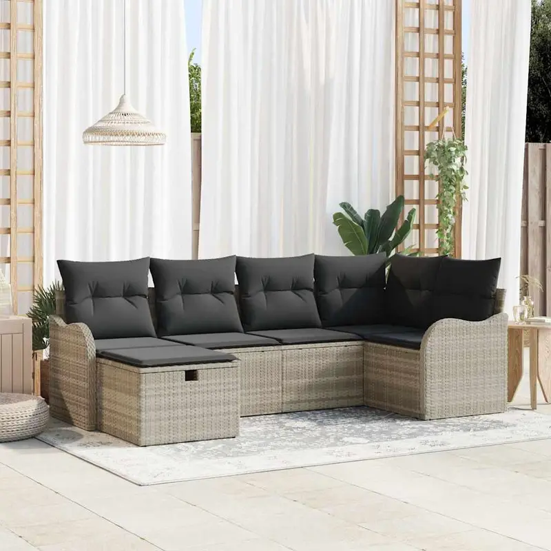 Conjunto de sofá de jardín con cojín 6 pcs Gris claro Poliratán