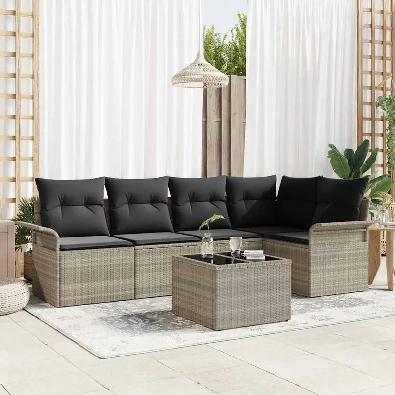 Conjunto de sofá de jardín con cojín 6 pcs Gris claro Poliratán