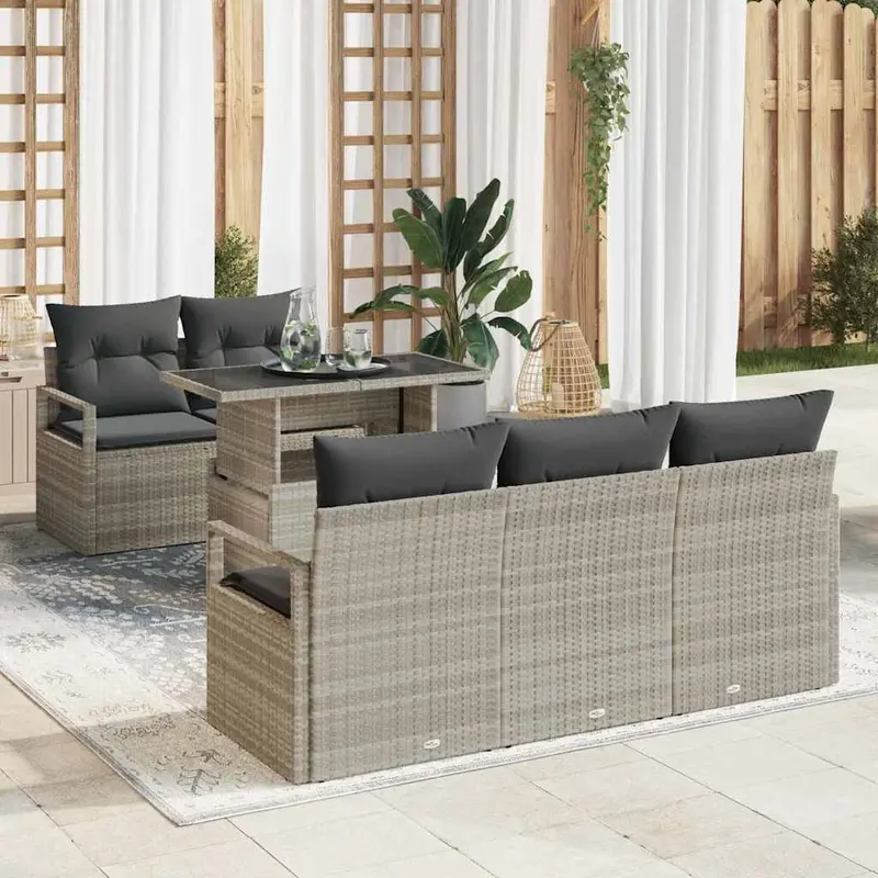 Conjunto de sofá de jardín con cojín 6 pcs Gris Claro Poliratán