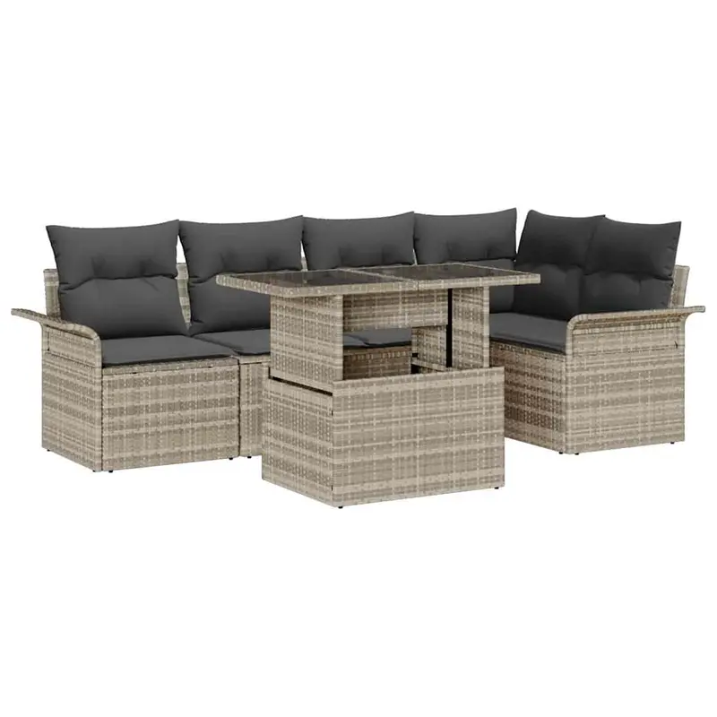 Conjunto de sofá de jardín con cojín 6 pcs Gris Claro Poliratán