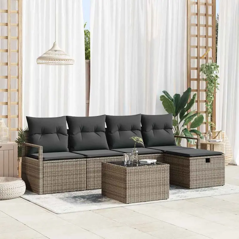 Conjunto de sofá de jardín con cojín 6 pcs Gris Poliratán