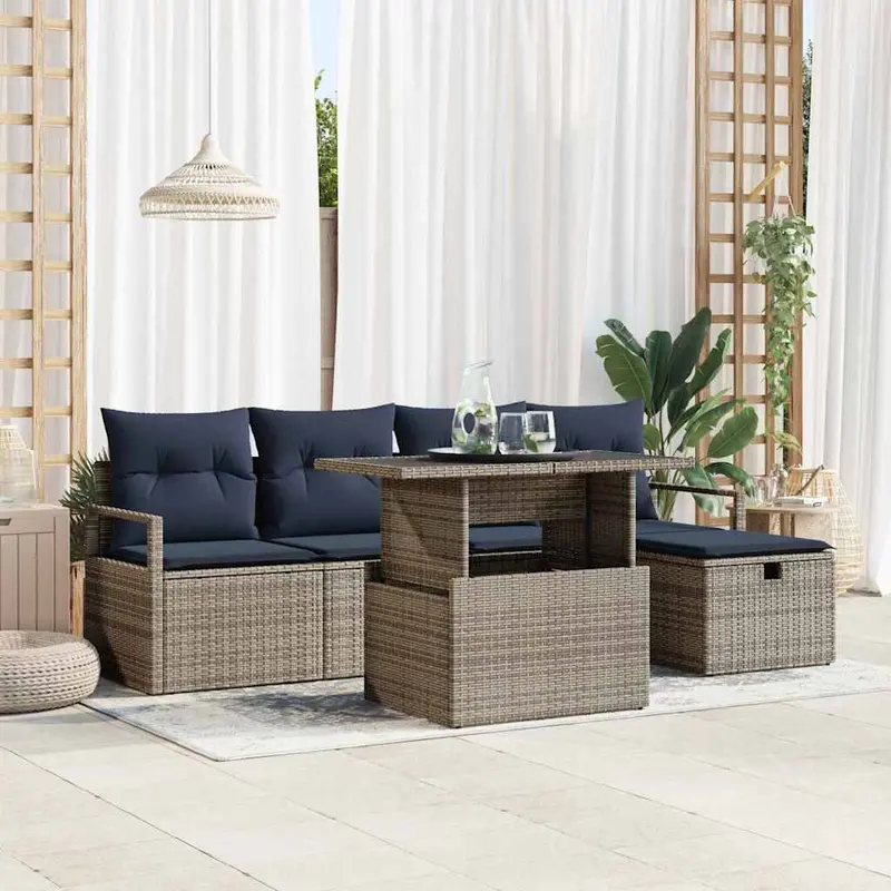 Conjunto de sofá de jardín con cojín 6 pcs Gris Poliratán